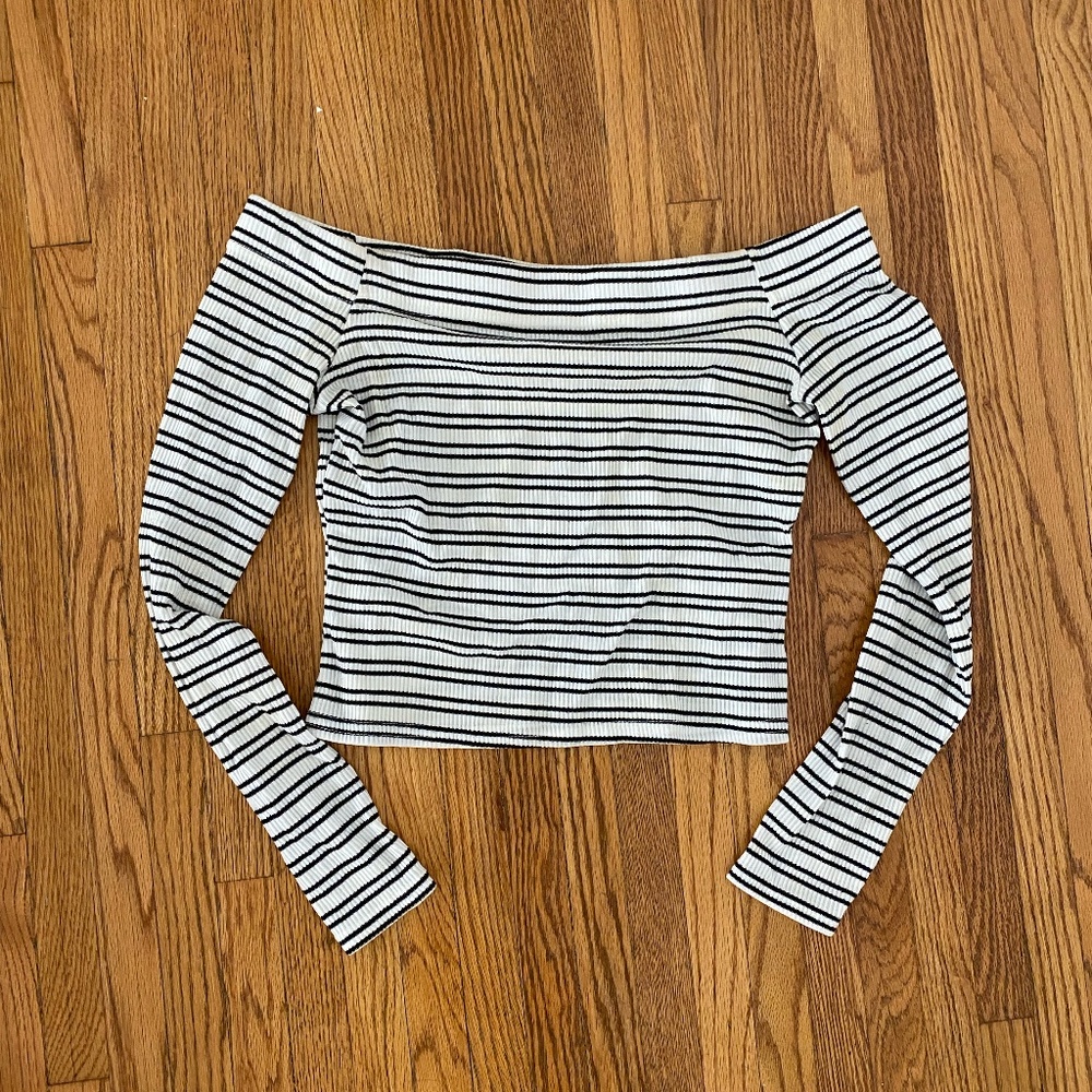 Missguided Off The Shoulder Striped Long Sleeve Top